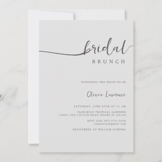 Invitation de brunch nuptiale à script simple (Devant)