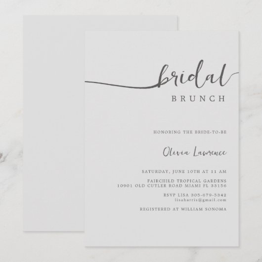 Invitation de brunch nuptiale à script simple (Devant / Derrière)