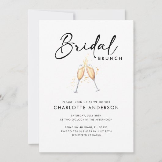 Invitation de Brunch nuptiale de script moderne (Devant)