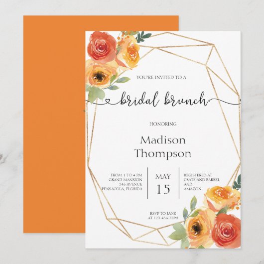 Invitation de Brunch nuptiale en aquarelle d'autom (Devant / Derrière)