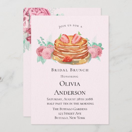 Invitation de brunch nuptiale Pancake Pink et Mint (Devant / Derrière)