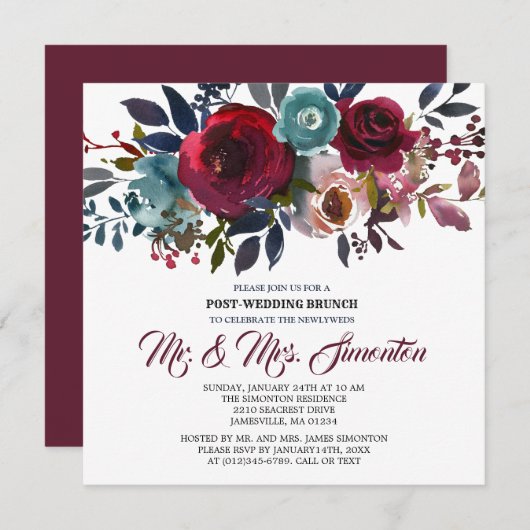 Invitation de Brunch post-Mariage à la florale de (Devant / Derrière)