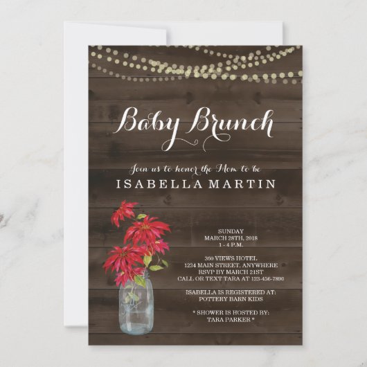 Invitation de Brunch pour bébé de Noël - Poinsetti (Devant)