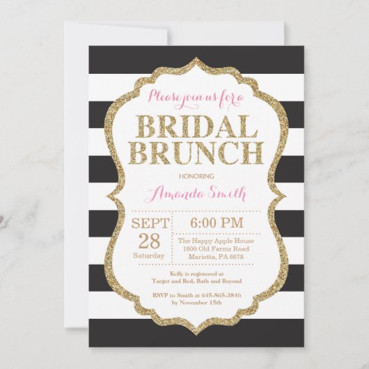 Invitation de Brunch pour la nuptiale noire rose e (Devant)