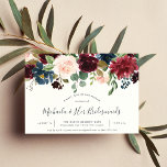 Invitation de Brunch pour les femmes d'affaires en<br><div class="desc">L'invitation au brunch aux femmes d'honneur à la floraison chic est bordée d'une marsala bordeaux, de fleurs rose rousse et bleu marine, avec un feuillage botanique luxuriant et une végétation luxuriante. Personnalisez avec vos demoiselles d'honneur les détails du déjeuner ou du brunch en écriture manuscrite moderne et en lettres sans...</div>