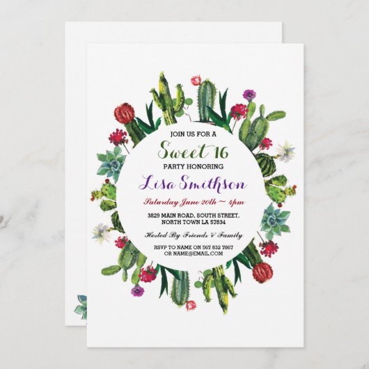 Invitation de cactus de fiesta de fête (Devant / Derrière)