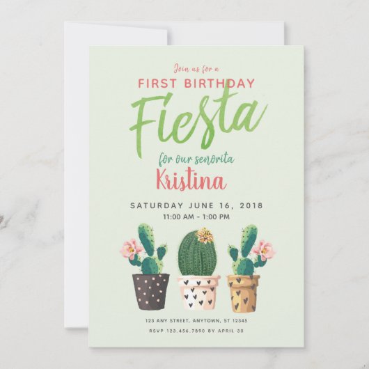 Invitation de cactus fêtes d'anniversaire (Devant)