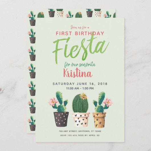 Invitation de cactus fêtes d'anniversaire (Devant / Derrière)