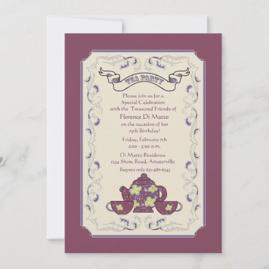 Invitation de cadre de Tea Party (Devant)