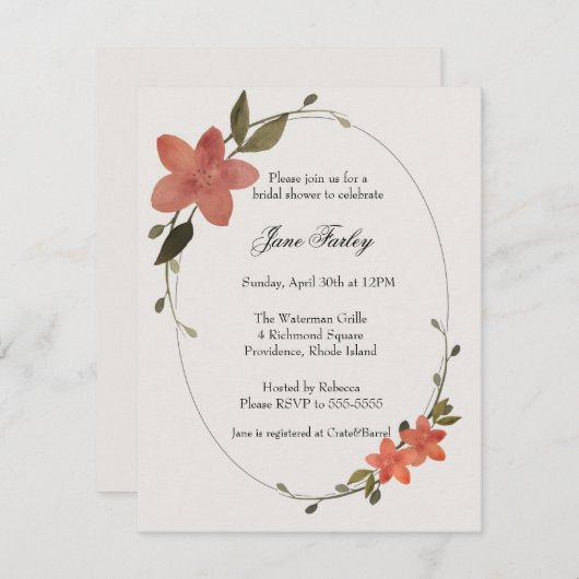 Invitation de cadre floral (Devant / Derrière)