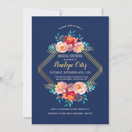 Invitation de cadre Floral Or (Devant)