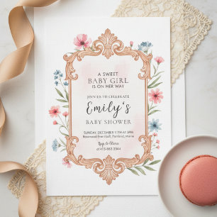 Invitation de cadre pour Baby Shower Fille Floral