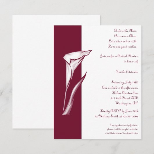 Invitation de Calla Lily (Devant / Derrière)