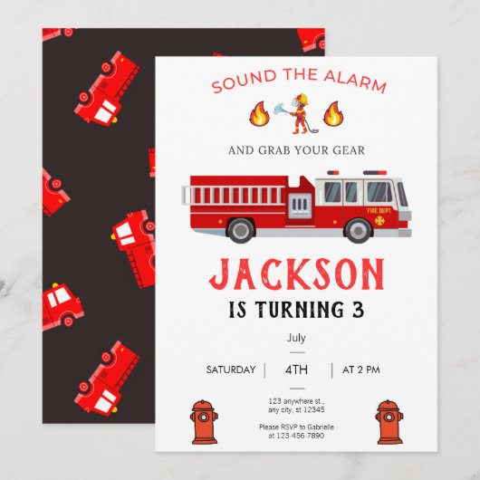 Invitation de camion à feu, camion à incendie Anni (Devant / Derrière)