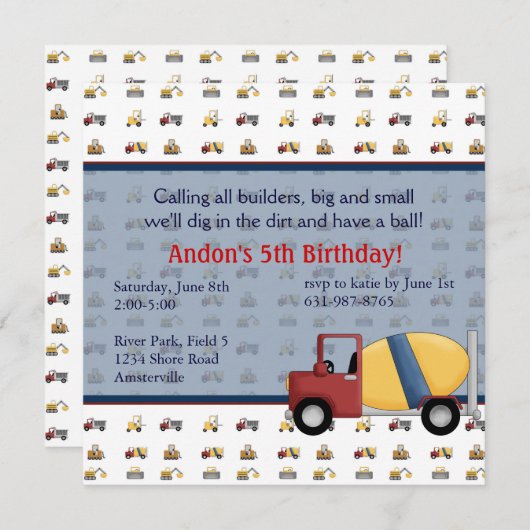 Invitation de Camion Cement (Devant / Derrière)