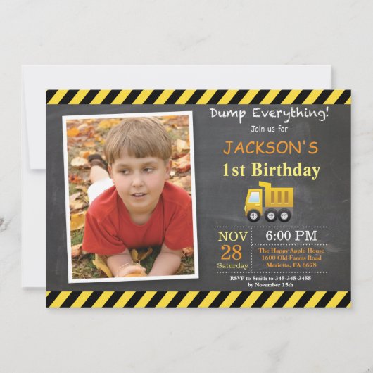 Invitation de Camion d'anniversaire de constructio (Devant)