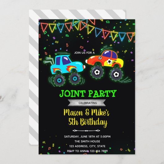 Invitation de camion monstre lumineux (Devant / Derrière)