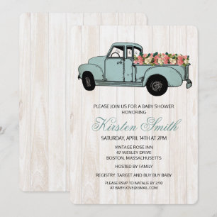 Invitation de camion pour Baby Shower Floral Rusti
