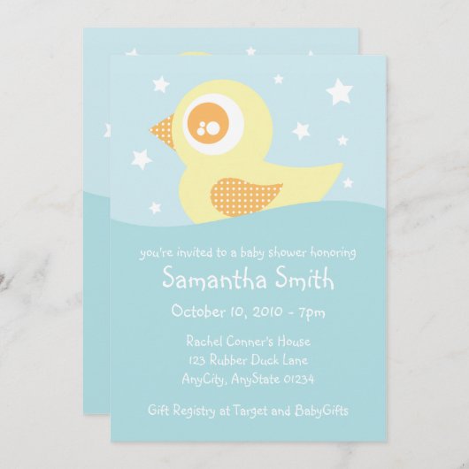 Invitation de canard en caoutchouc jaune (Devant / Derrière)