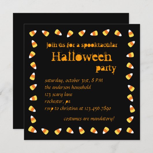 Invitation de Candy Corn Halloween (Devant / Derrière)