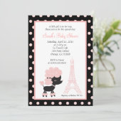 Invitation De CANICHE baby shower FRANÇAIS ROSE de la La 5x7 (Debout devant)