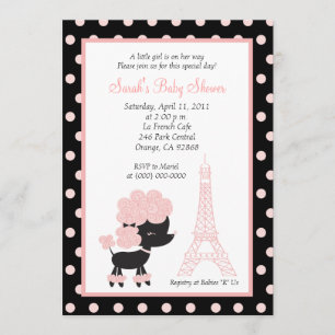 Invitation De CANICHE baby shower FRANÇAIS ROSE de la La 5x7