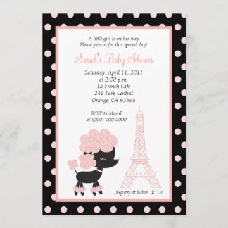 Invitation De CANICHE baby shower FRANÇAIS ROSE de la La 5x7