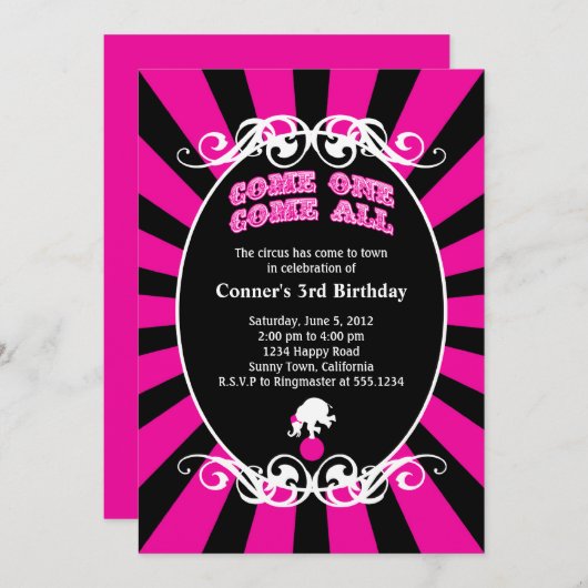 Invitation de carnaval de cirque (Devant / Derrière)