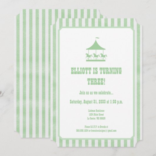 Invitation de carousel de suceur vert à la menthe (Devant / Derrière)