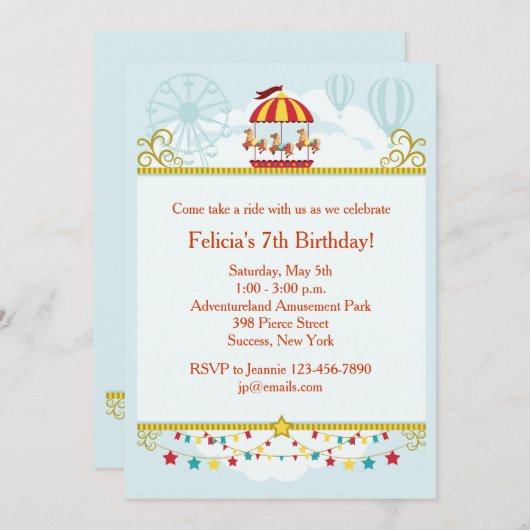 Invitation de Carousel Fun (Devant / Derrière)