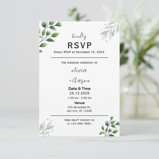 Invitation de carte Boho Green RSVP (Debout devant)