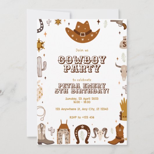Invitation de carte d'anniversaire Brown Cute Cowb (Devant)