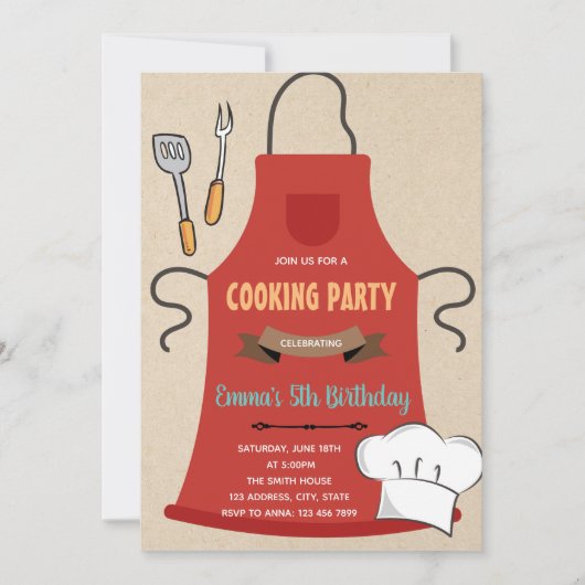 Invitation de carte d'anniversaire de chef cuisina (Devant)