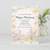 Invitation de carte de douche de bébé pastel migno (Debout devant)