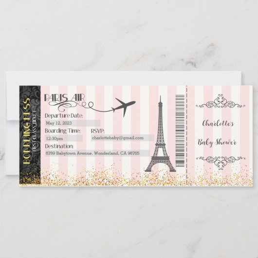 Invitation de carte d'embarquement pour Paris, Béb (Devant)