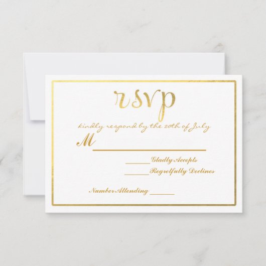 Invitation de carte Mariage Gold Foil RSVP (Devant)