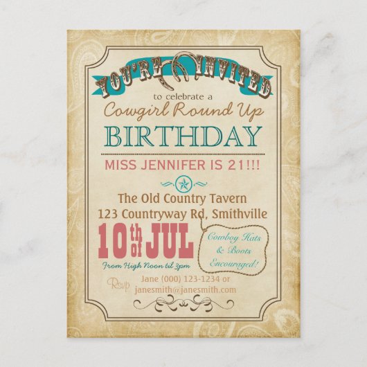 Invitation de carte postale de style occidental (Devant)