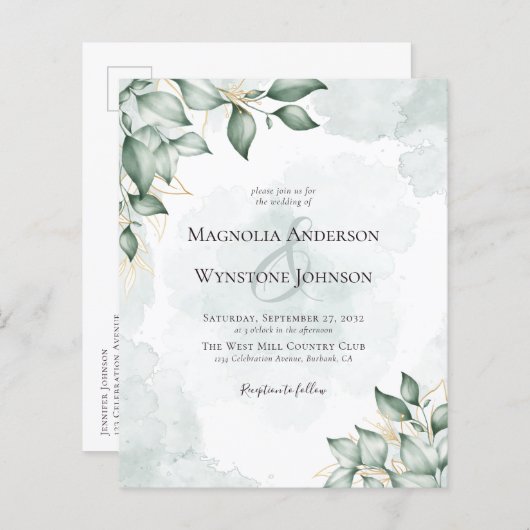 Invitation de carte postale Mariage Eucalyptus Bud (Devant / Derrière)