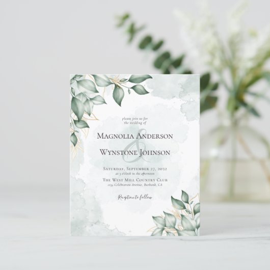 Invitation de carte postale Mariage Eucalyptus Bud (Debout devant)