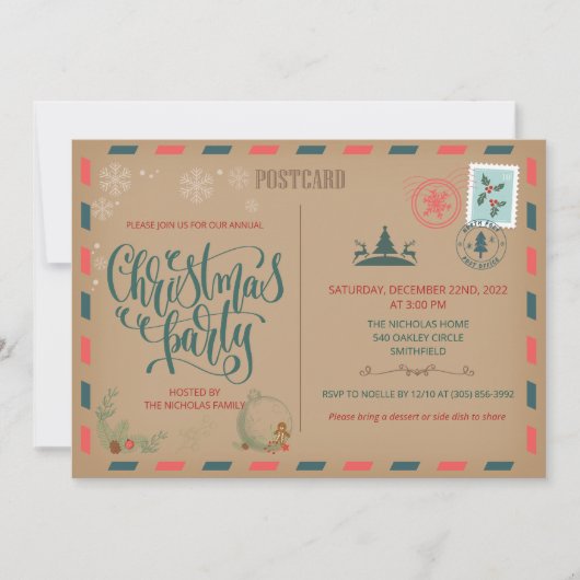 Invitation de carte postale rustique Noël (Devant)