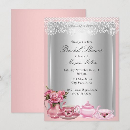 Invitation de carton de douche de mariée de Pretty (Devant / Derrière)