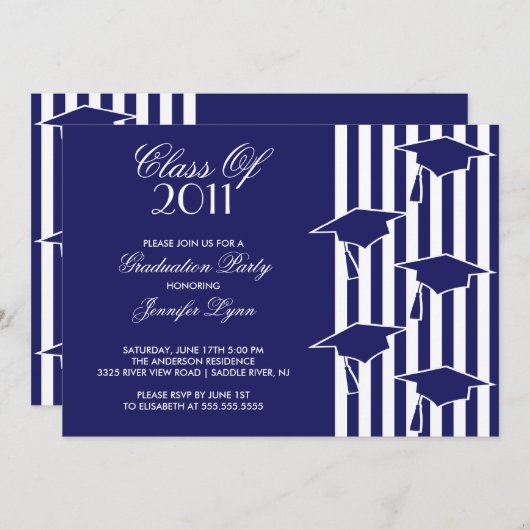 Invitation de Casquettes de 2e année Bleu et Blanc (Devant / Derrière)