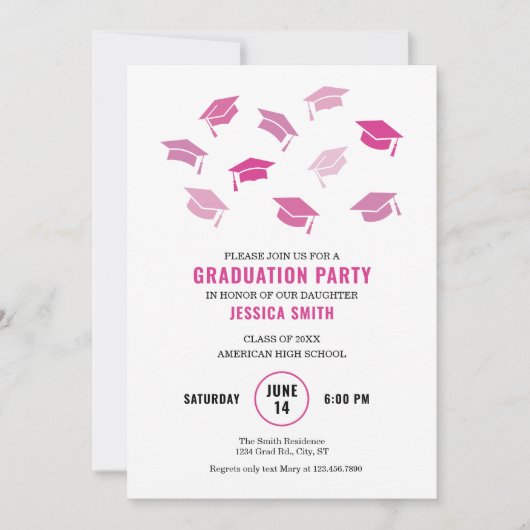 Invitation de Casquettes rose moderne (Devant)