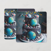 INVITATION DE CE MONDE ANNIVERSAIRE DE ENFANT DE GÂTEAU SPACE (Devant / Derrière)