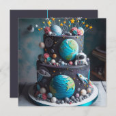 INVITATION DE CE MONDE ANNIVERSAIRE DE ENFANT DE GÂTEAU SPACE (Devant / Derrière)