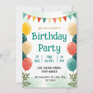 Invitation de célébration d'anniversaire à l'aquar