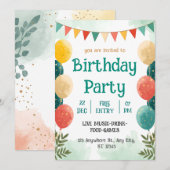 Invitation de célébration d'anniversaire à l'aquar (Devant / Derrière)