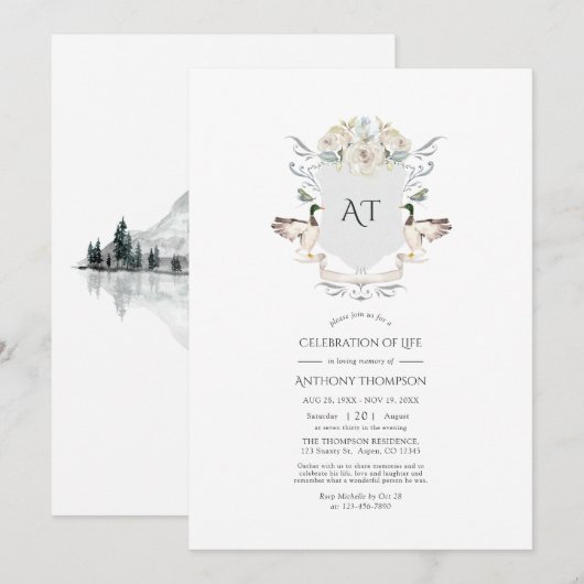 Invitation de célébration de la vie avec monogramm (Devant / Derrière)