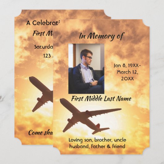 Invitation de célébration de la vie pour un pilote (Devant / Derrière)