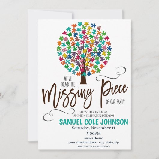 Invitation de célébration de l'adoption de pièce m (Devant)